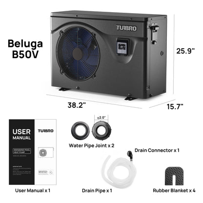 Beluga Inverter Swimming Pool Heat Pump, 50K/75K BTU