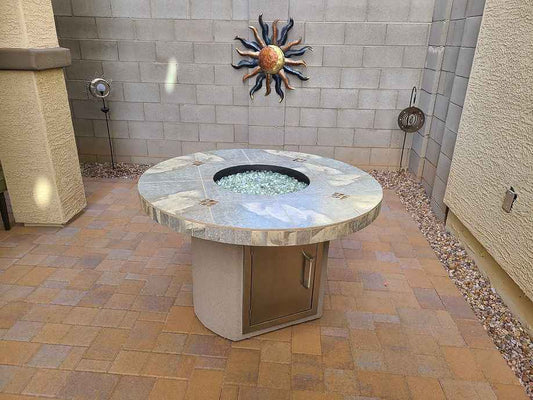 Bahama Outdoor Fire Table - 35,000 BTU Round Dining Height for LP/NG/Wood Use